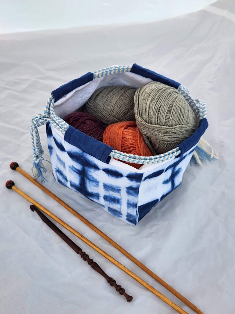 bag komebukuro indigo blue knitting