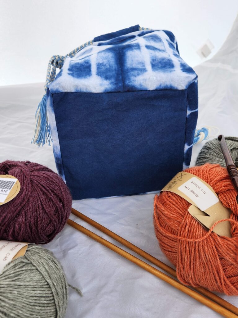 indigo blue knitting bag komebukuro