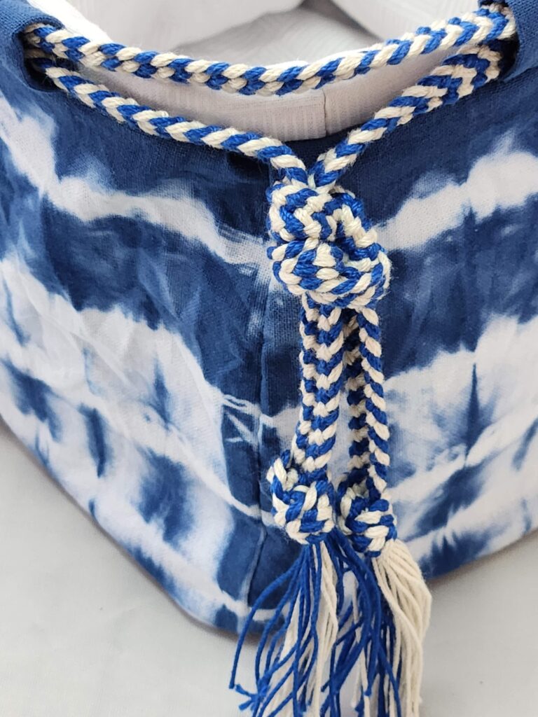 kumihimo cord bag komebukuro indigo blue knitting