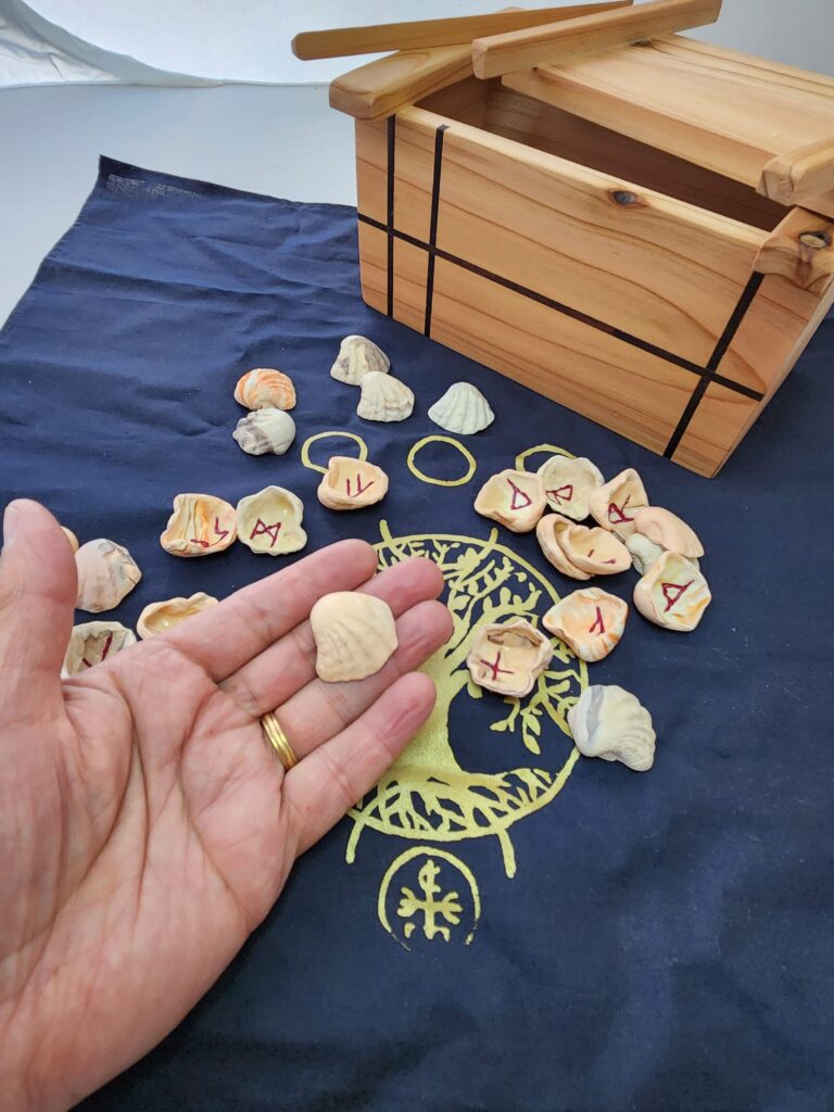 Runes, life tree cloth, cedar box, recycling good