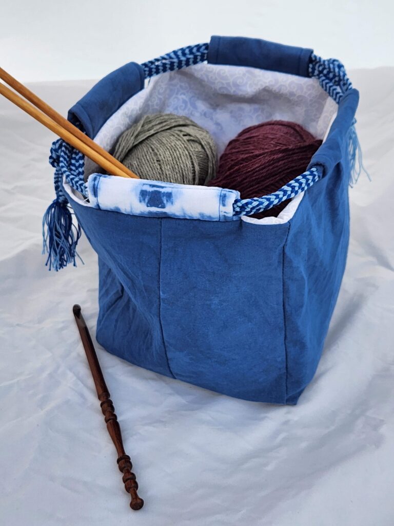 knitting bag komebukuro indigo blue cotton fabric project