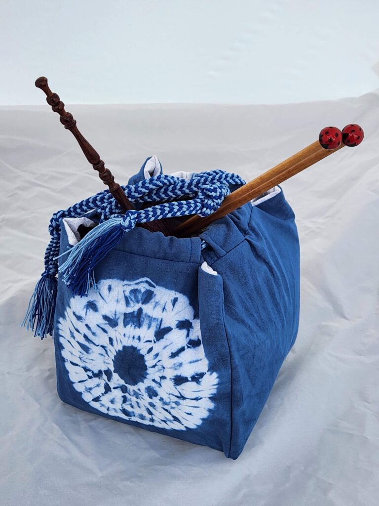knitting bag komebukuto needle project indigo blue