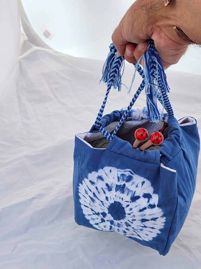 carry project knitting needle point indigo blue cotton fabric