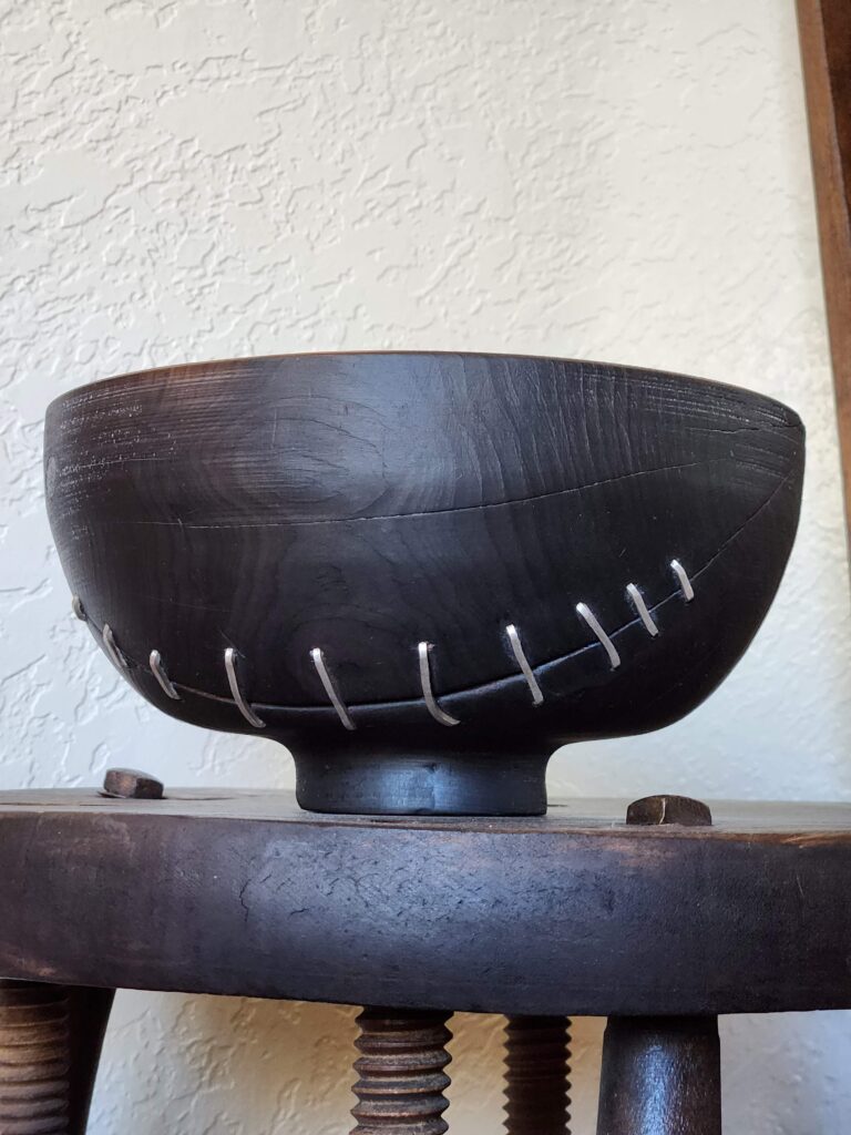 wood turning bowl juniper pine silver