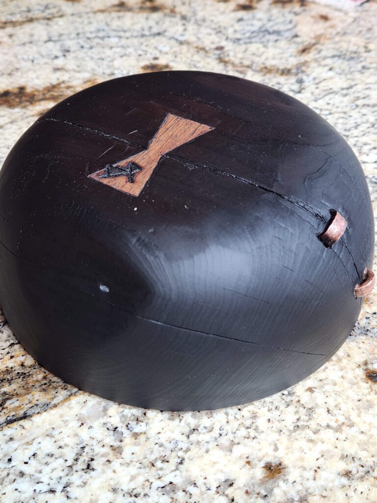 wood turning, juniper bowl, copper joint
