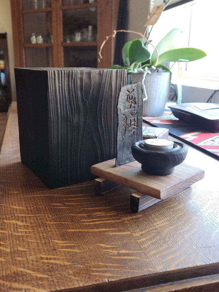 Altar wooden box, recycling wood. Zen