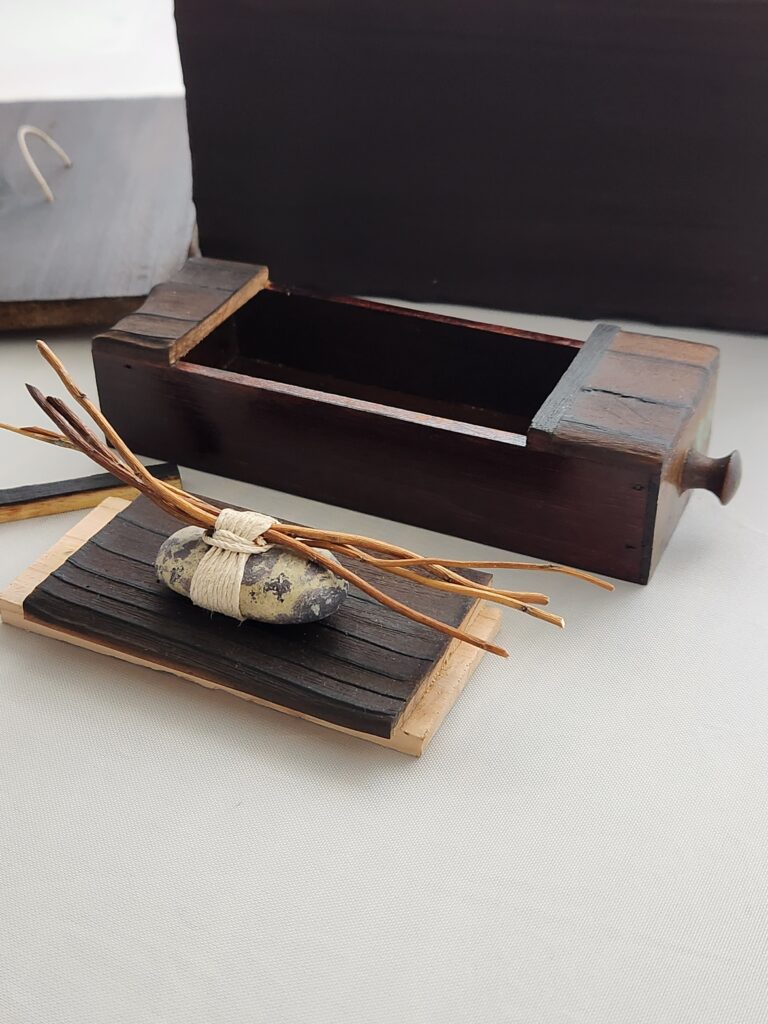 wood box with stone