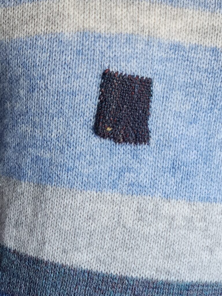visible mending, upcycling, sweater, reuse 