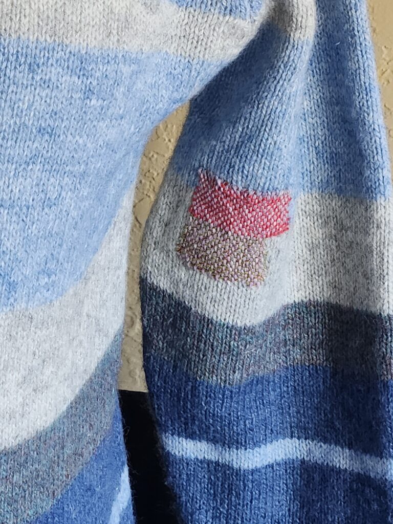visible mending, sweater, upcycling, reuse clothing 