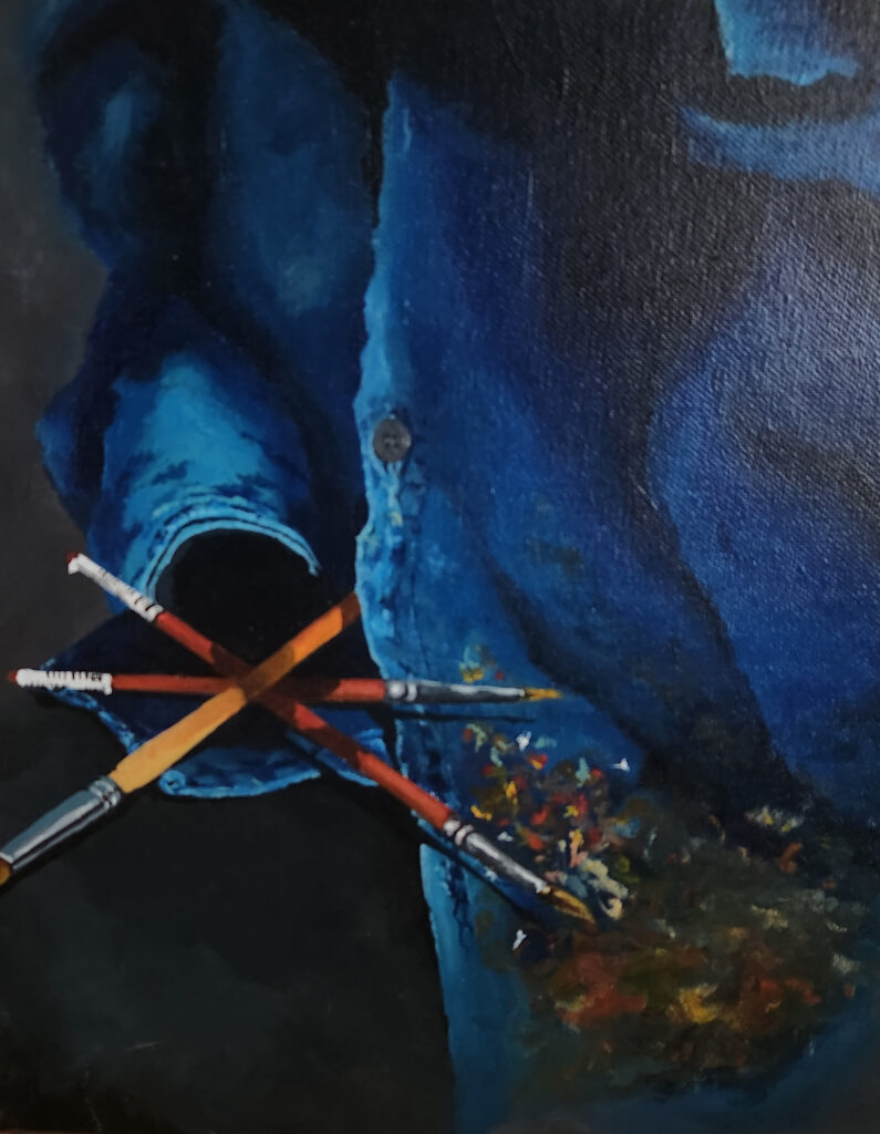 Closeup Blue shirt acrylic on canvas 
