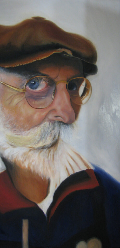 Acrylic on canvas. 15" x 30", 38 cm x 76.20 cm. Newspaper salesman in Seattle, WA.
