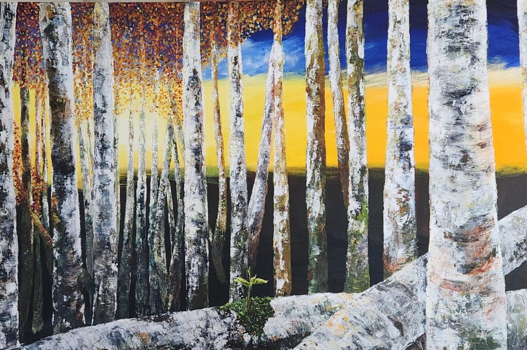 Bosque de alamos pintura acrilica. Acrylic painting Ash tree